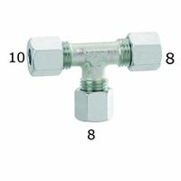 RACCORDO GAS A T IN ACCIAIO ZINC. DIAM.10/8/8MM. CF.PZ: 5